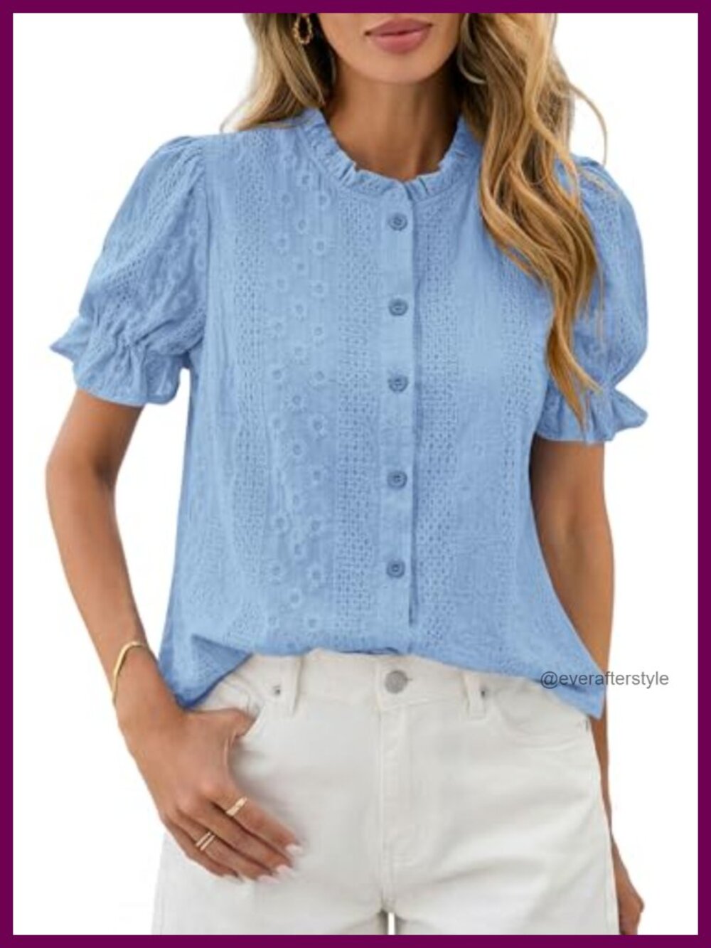 PRETTYGARDEN Womens Embroidered Puff Short Sleeve Tops